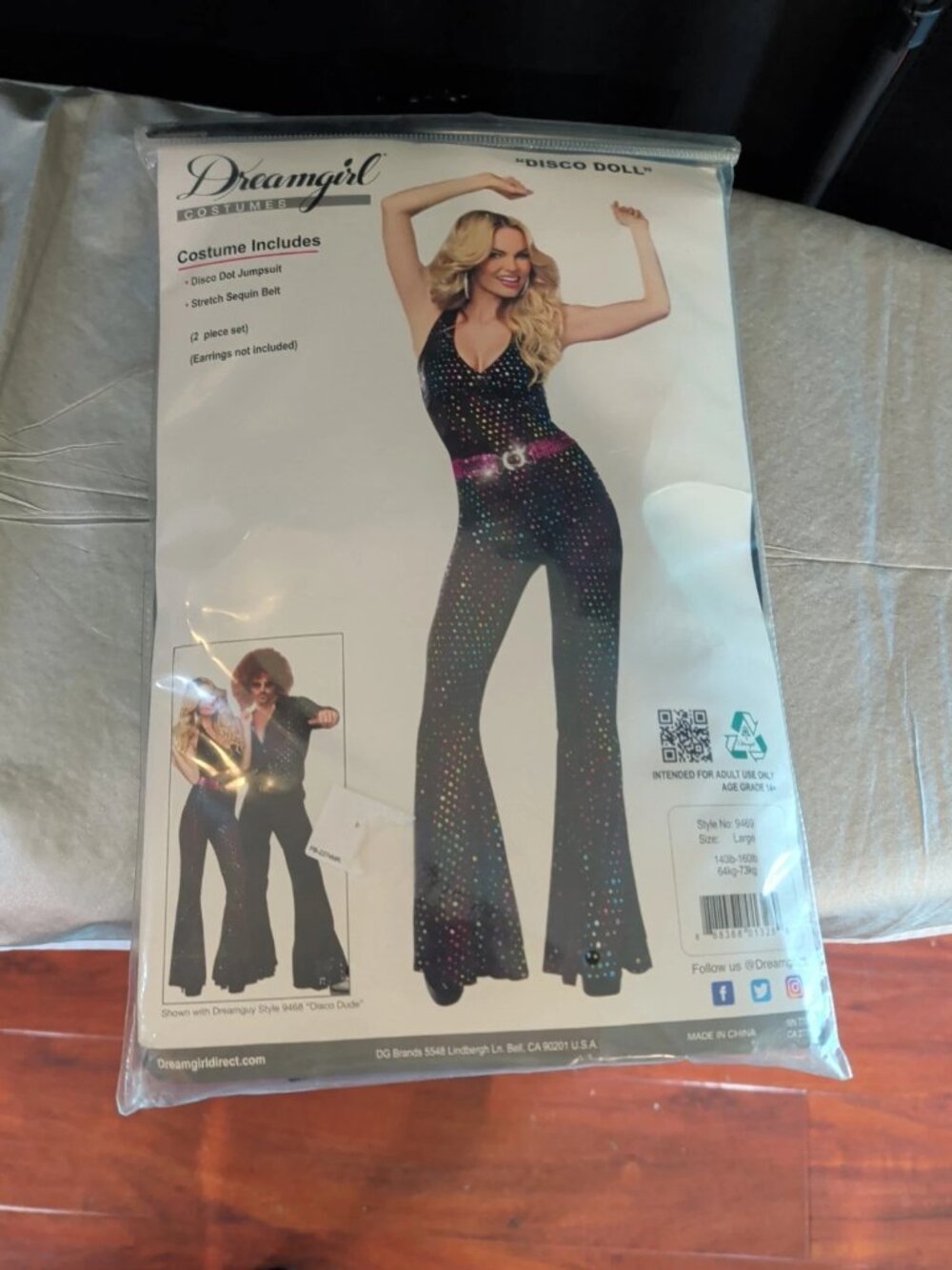 Dreamgirl Black Sequin-Spot Jumpsuit with Pink Belt - Picture 3 of 12